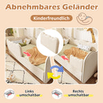 Upholstered Single Bed 90x200cm with LED & Storage, Beige Velvet