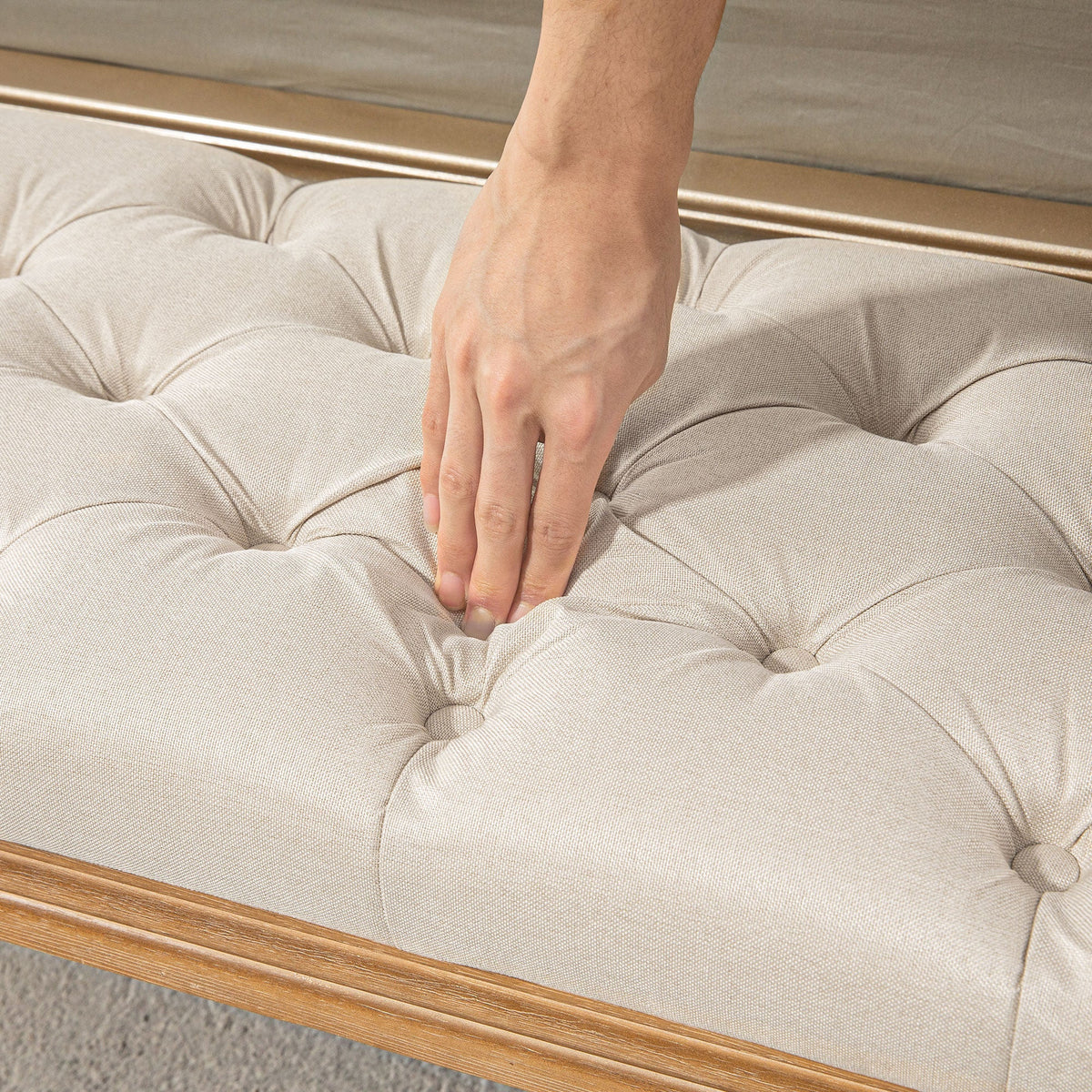 Upholstered Bench, Bed Bench, Wooden Legs, Cream