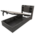 Wooden Bed, 90x200 cm Hydraulic with Storage & USB/Type-C, Grey