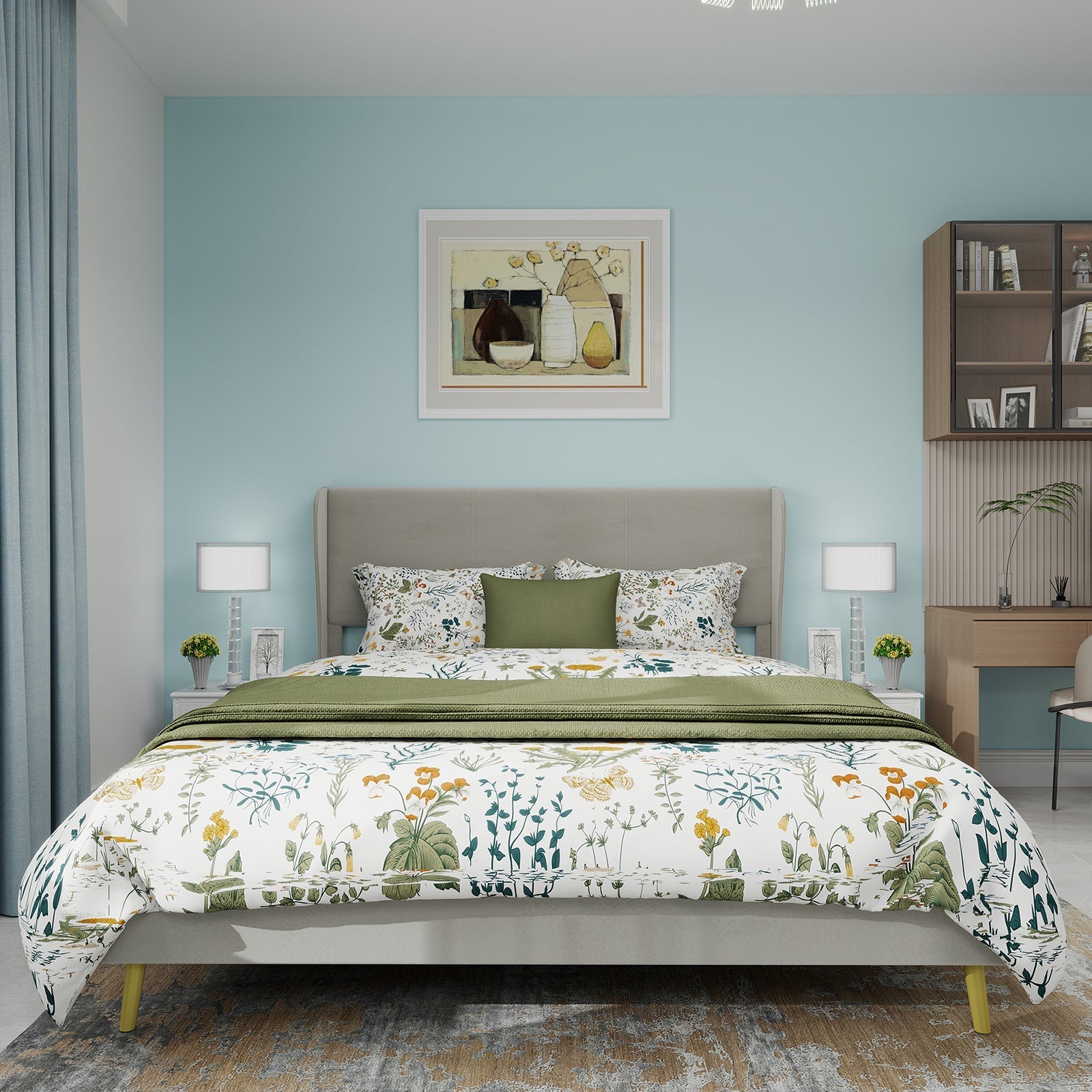 Modern Minimalist Upholstered Bed with Plush Headboard, 140x200 cm, Beige