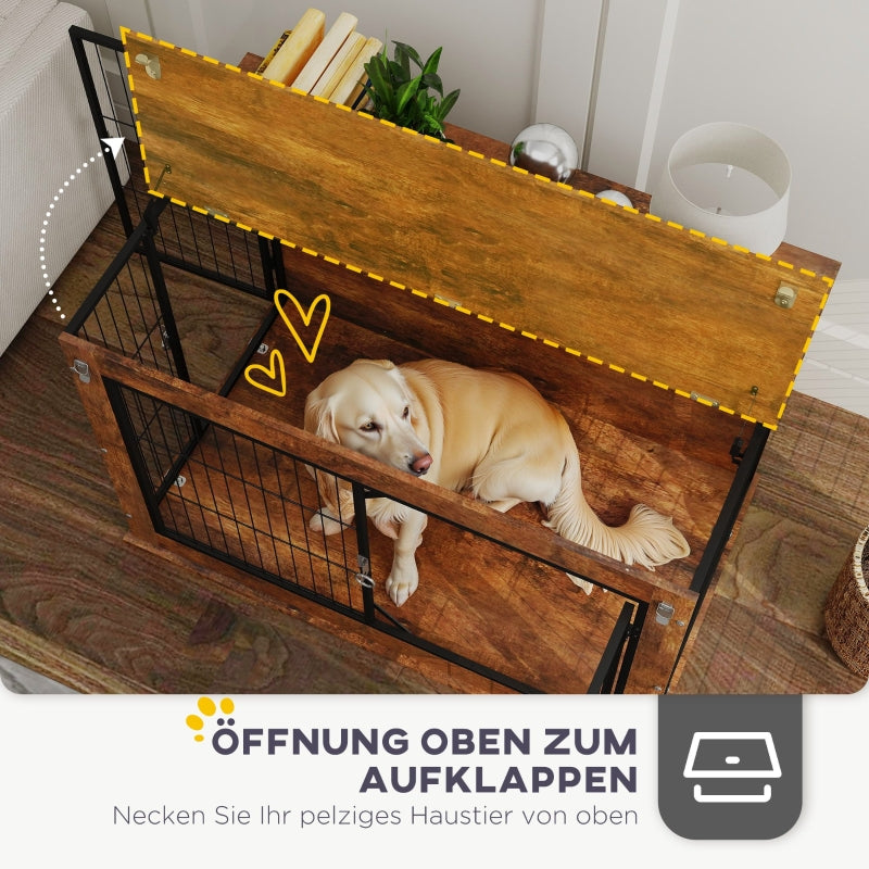 Dog Crate, 2-Door Lockable, Brown