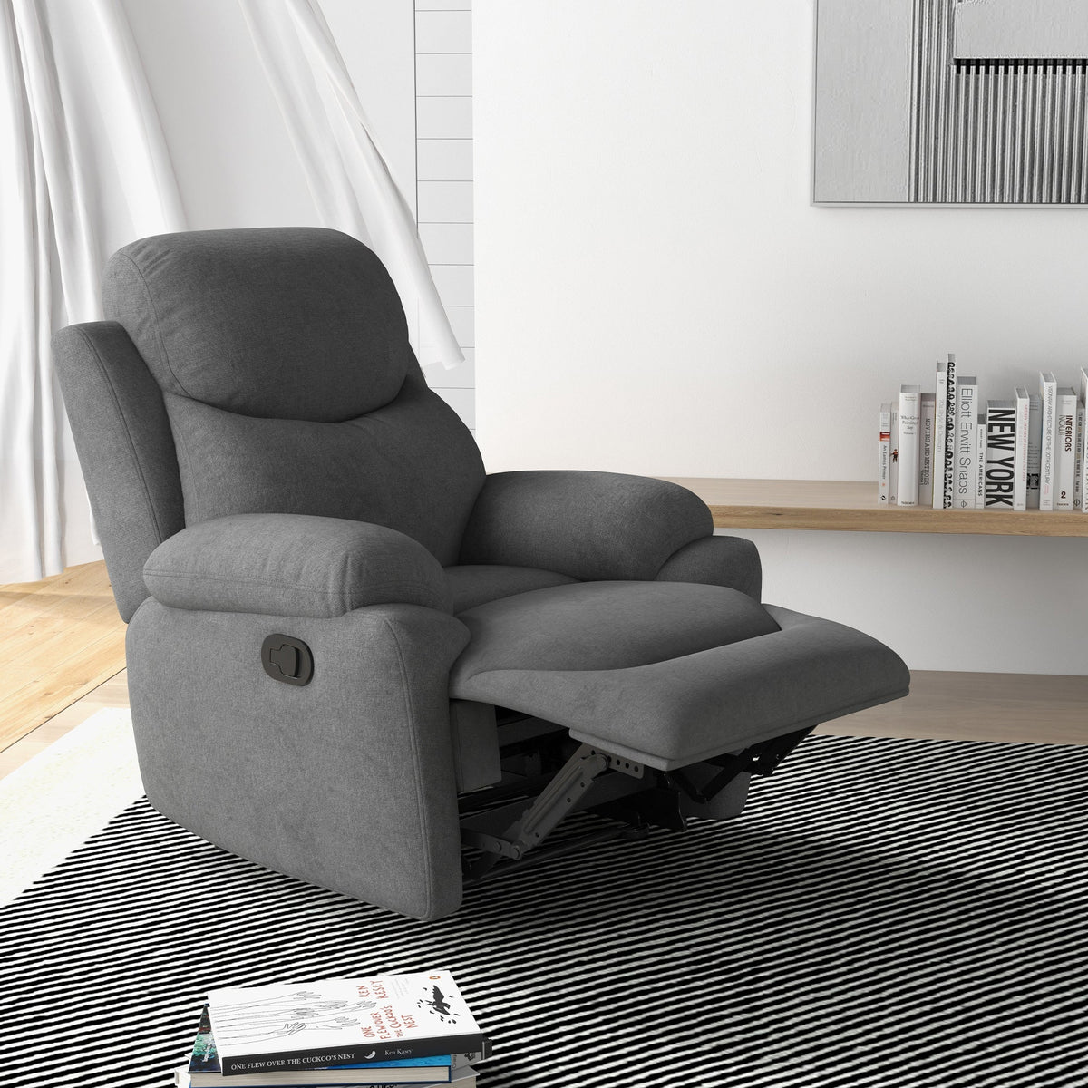 Reclining Armchair, Upholstered Lounge Chair Linen Look, Grey