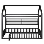 House-shaped Platform Bed 90x200 with Fence LED Lighting Black