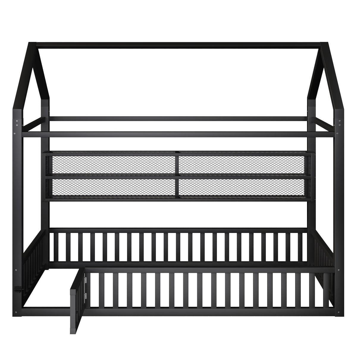 House-shaped Platform Bed 90x200 with Fence LED Lighting Black