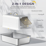 Cat Litter Box with Lid, Built-in Filter, Stainless Steel, White