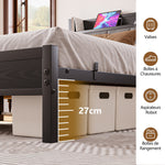 Bed Frame 140x190cm with LED Light & USB Station, Metal