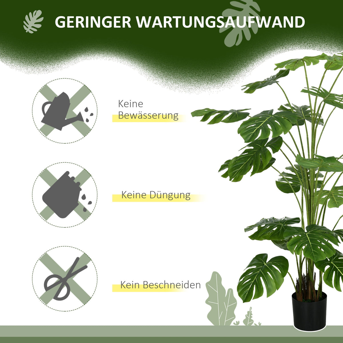 Artificial Monstera Deliciosa, 180 cm with 24 Branches, Green