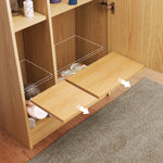 Tall Storage Cabinet Mirrored Door Adjustable Shelves 165x60x28cm - Natural Wood Look