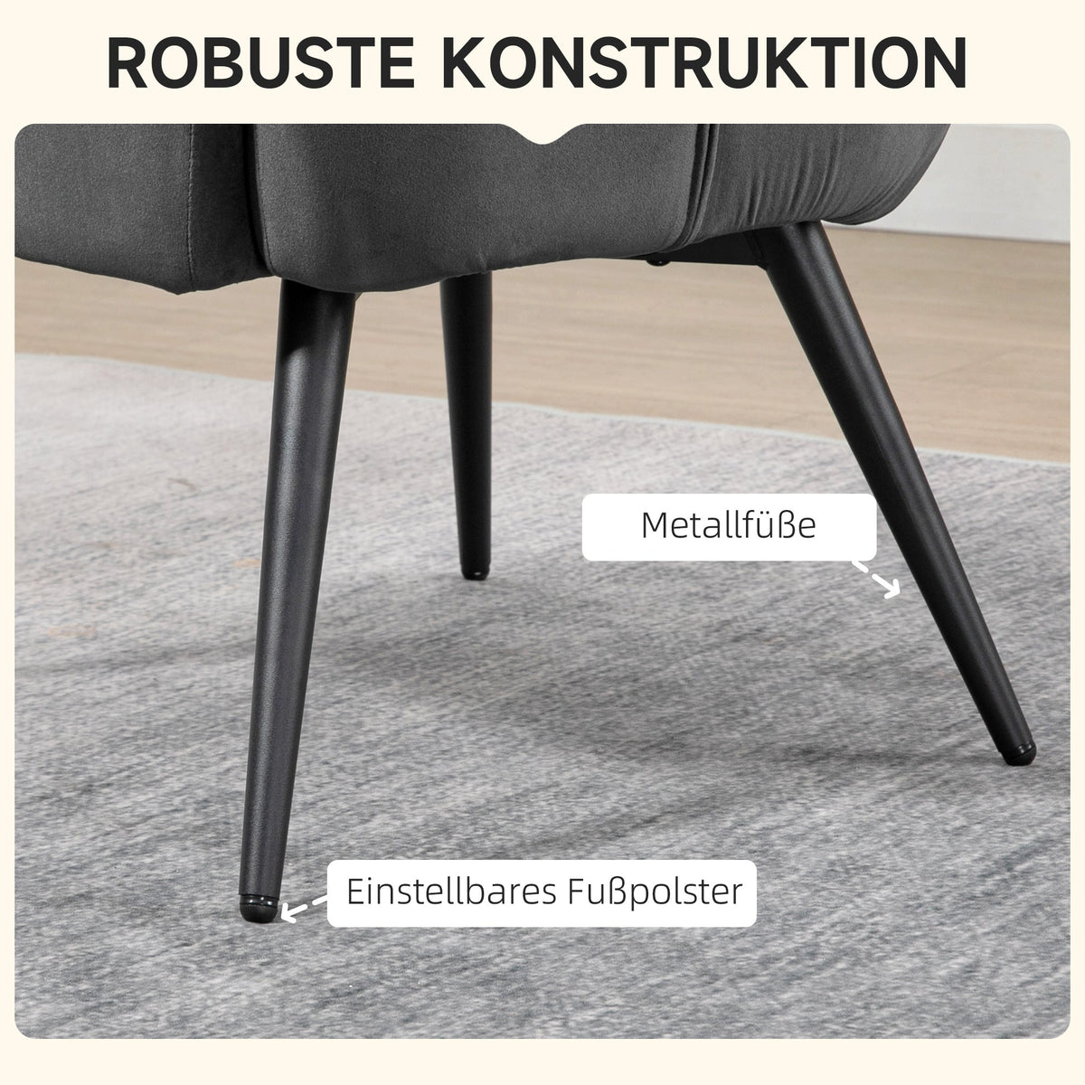 Wingback Chair with Stool, Upholstered Lounge Chair, Dark Grey Velvet