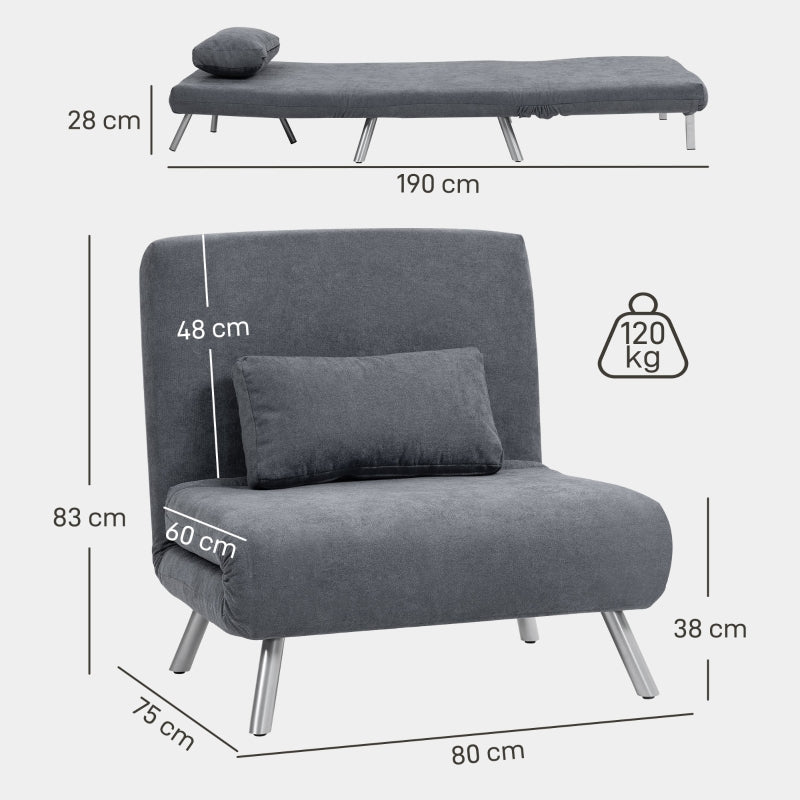 Upholstered Armchair, 2-in-1 Sleeper Guest Bed, Fabric, Dark Grey