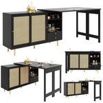 360° Rotating Bar Table Extendable Rattan Storage Cabinet Black