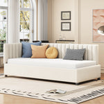 Upholstered Bed Sofa Bed, 90x200 Multifunctional with Slatted Frame, Beige Velvet Fabric