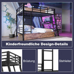 Loft Bed 140x200cm with Desk, LED & Drawers, Black Iron