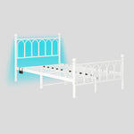 Metal Bed Frame 120x200cm, Vintage Headboard & Footboard with USB & LED, Heavy-Duty Steel, White