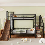 Children's Metal Loft Bed with Slide, Storage Stairs and Shelves, Black