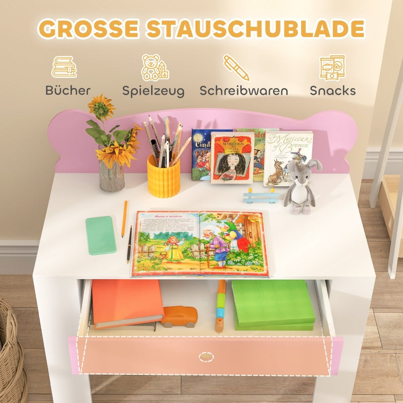 AIYAPLAY Children's Desk Set with Table Top & Drawer, Bear Shape, Pink