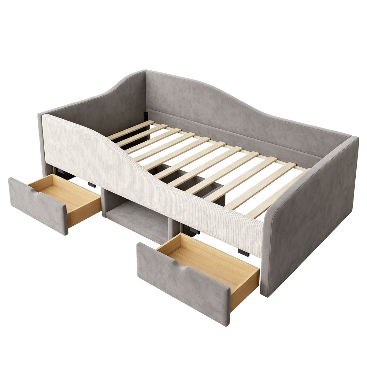 Upholstered Children's Bed 90x190 with Drawers, Grey Velvet
