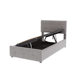 Children's Bed 90x200cm, Hydraulic Storage, Adjustable Headboard, Velvet Grey