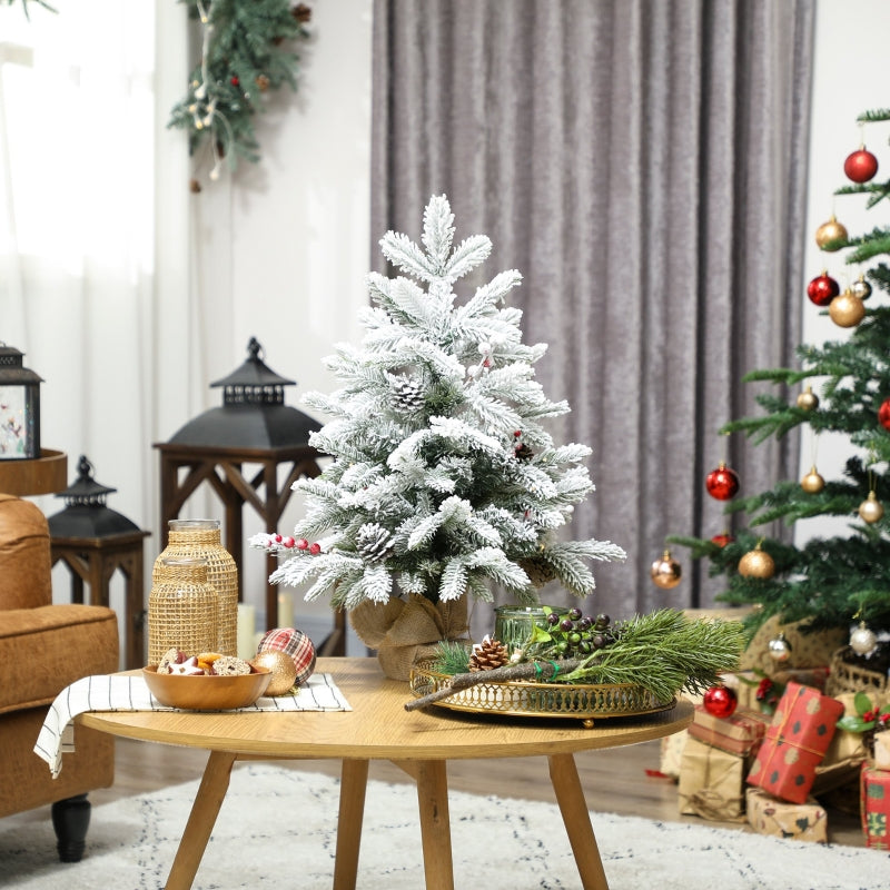 Mini Christmas Tree 60cm with 35 LED Lights & Snow, White
