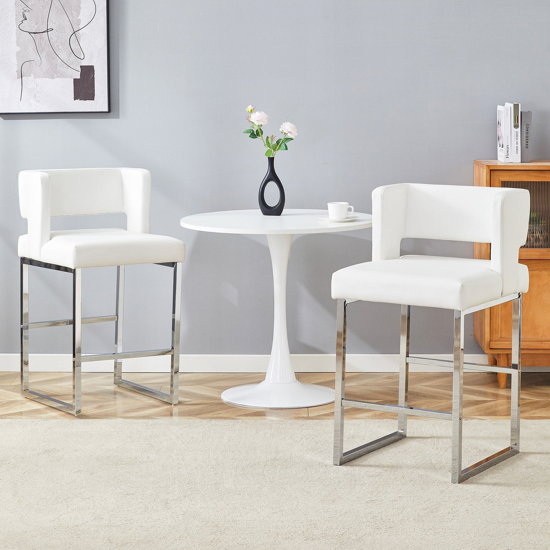 Bar Stools 2-Pack Nordic Style Modern Square Design Silver Metal Legs