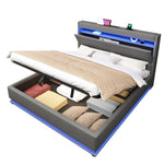 Upholstered Bed 180x200 with Storage & LED Light, Grey Linen
