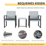 Rattan Seating Set, 3-Piece with Dining Table, Steel & Polyester, Black/Grey
