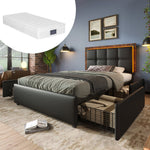 Bed Frame, LED, 4 Drawers, Adjustable Headboard, Single 90x200cm, PU Black