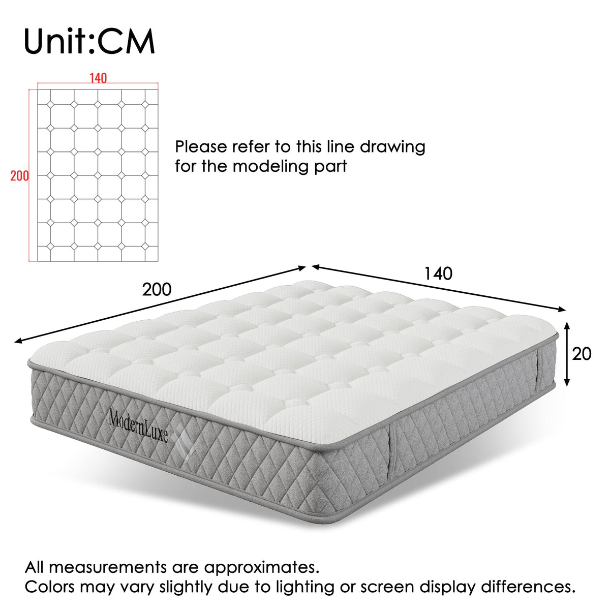 Upholstered Double Bed, 140x200cm with Headboard, Black Linen