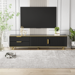TV Cabinet, Lowboard with Carved Structure, Golden Accents
