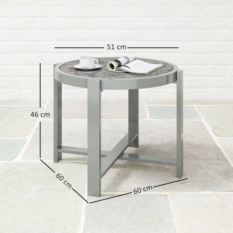 Side Table, Round Weatherproof Balcony, Aluminum Gray