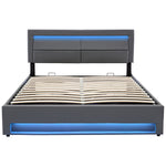 Upholstered Bed 160x200cm with LED & Storage, Grey PU
