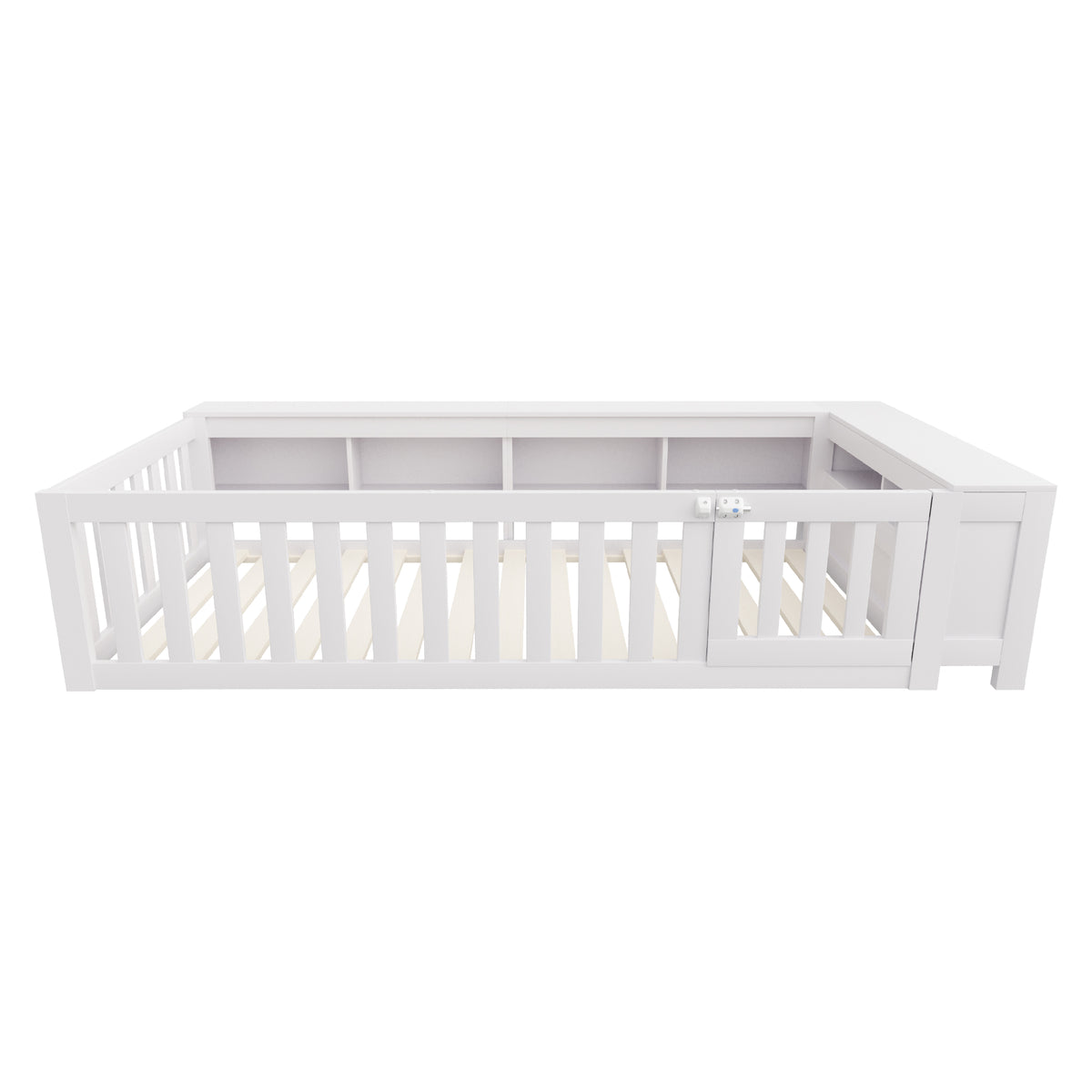 Kids Bed 90x200cm with Storage & Safety Rail, Solid Wood White