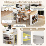 Kitchen Island with Wheels, Extendable Folding Tabletop, Power Strips & Hooks - White