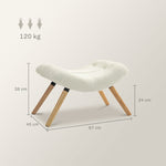 Modern Footstool, Upholstered with Wooden Legs, Cream White Fleece