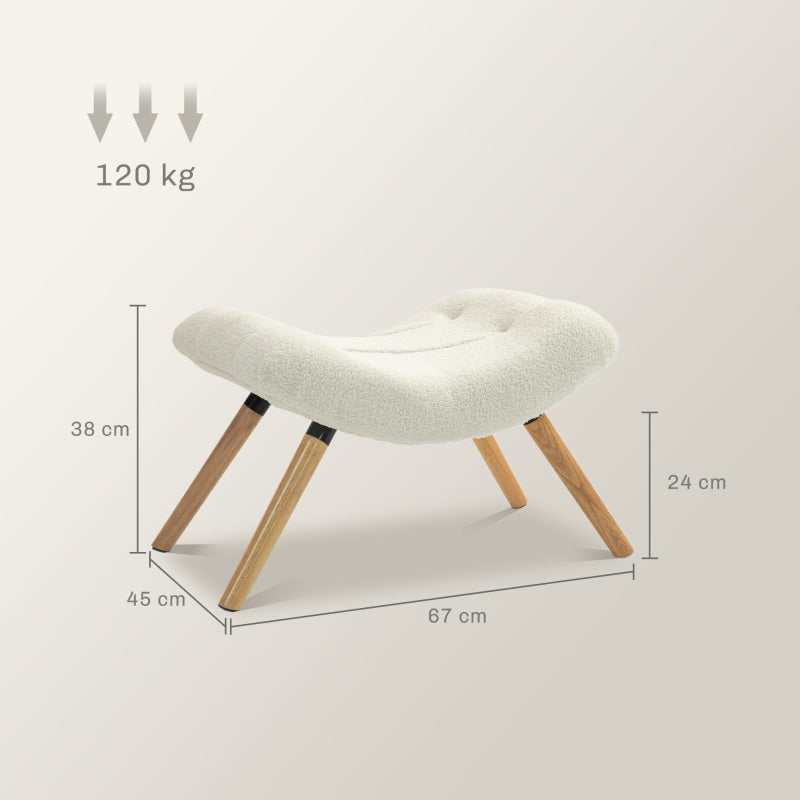Modern Footstool, Upholstered with Wooden Legs, Cream White Fleece