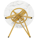 Round Dining Table 100cm 4-Seater Metal Legs MDF Marble Top - Gold