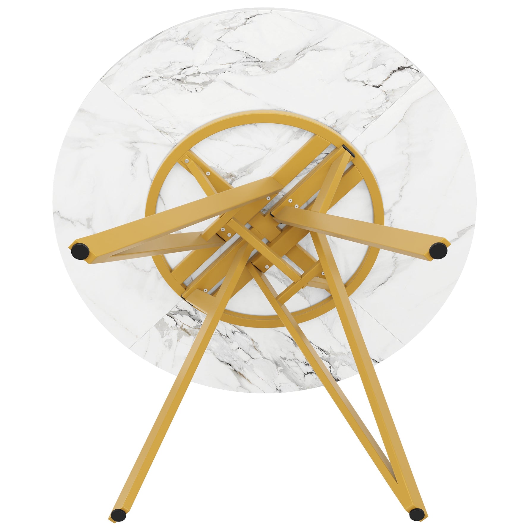 Round Dining Table 100cm 4-Seater Metal Legs MDF Marble Top - Gold