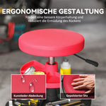 Workshop Stool with Wheels, Trays, Height Adjustable, Rolling, 135 kg, Red