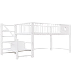 Low Loft Bed for Children with Storage Ladder and Metal Frame, 90x200cm, White