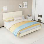Modern Double Bed with Plaid Headboard, 160x200cm, Beige Fabric