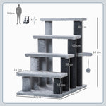 Cat Stairs, 64cm 4 Steps with Play Ball, Jute and Plush, Grey
