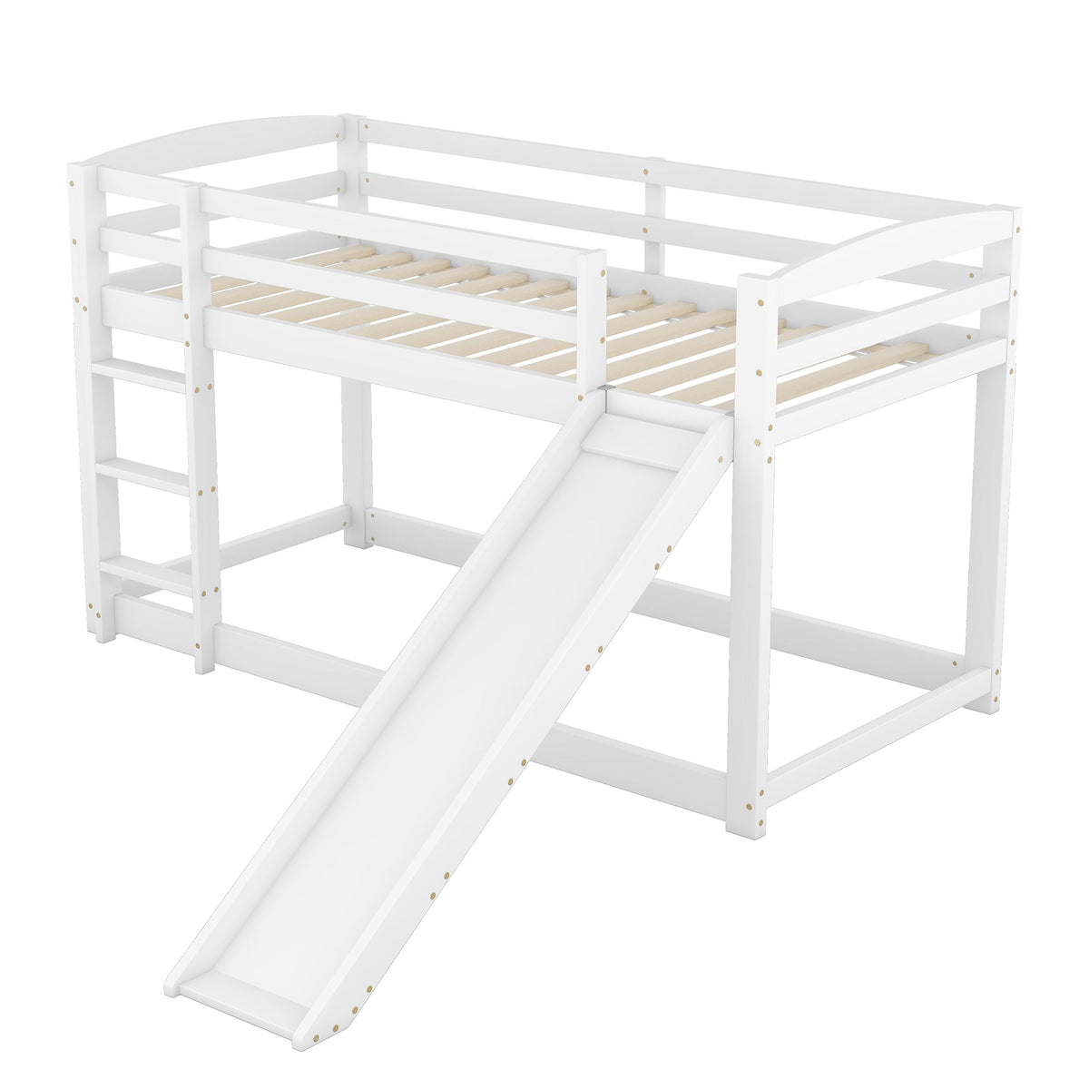 Bunk Bed 90x200cm with Slide, Solid Wood Frame for Kids & Teens, White