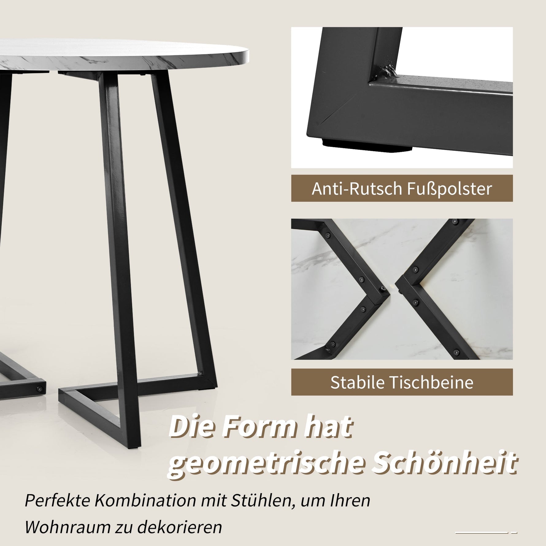 Dining Set 5-Piece Round Table Black Metal White MDF Black Velvet