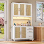 Kitchen Sideboard Buffet 183cm Tall LED USB Sockets 3 Drawers Gold Handles