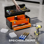 Tool Box with Drawer, Storage Compartment, Steel, Orange