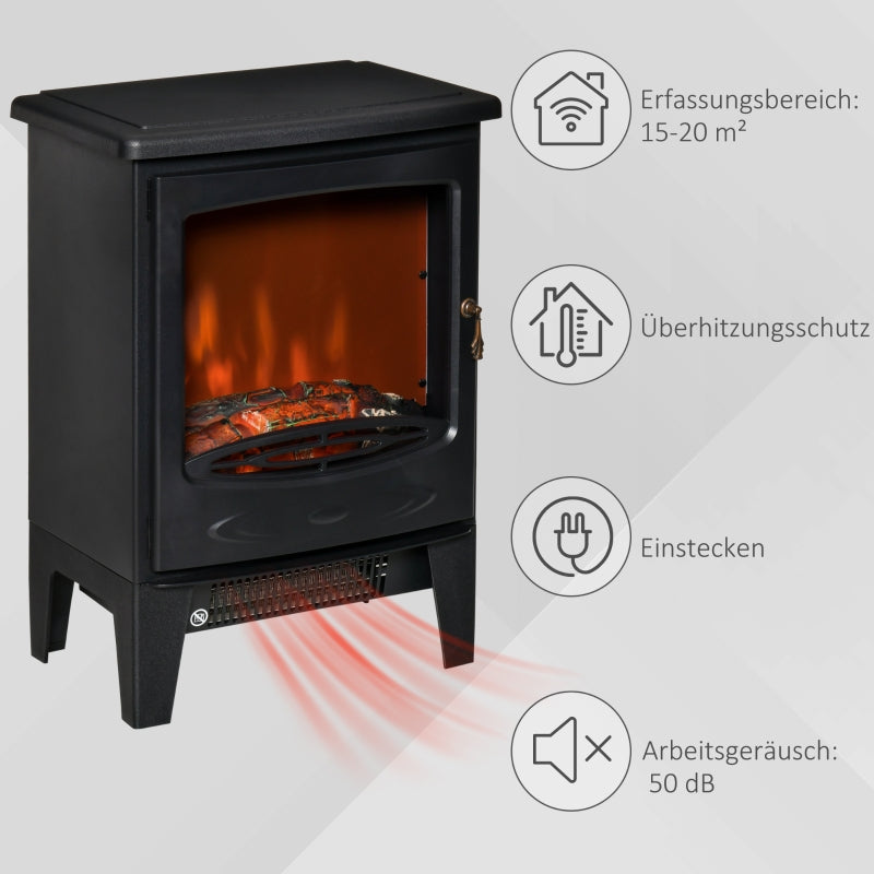 LED Electric Fireplace, Freestanding Flame Effect, 900/1800W, Black