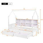 House Bed 90x200cm Multifunctional Storage Bookshelf 2 Drawers Fireplace Shape - White