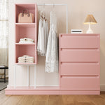 Drawer Cabinet Wardrobe Set, Sideboard Clothes Rail W140/W40/H135, Pink