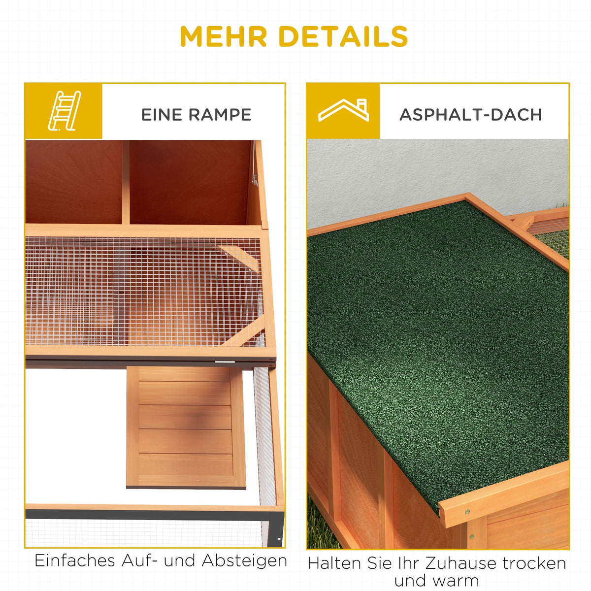 Small Animal Hutch, Dwarf Rabbit Hutch with Asphalt Roof, Fir Wood Orange and Green