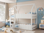 Children's Bunk Bed 90x200cm House Design with Safety Rails - White